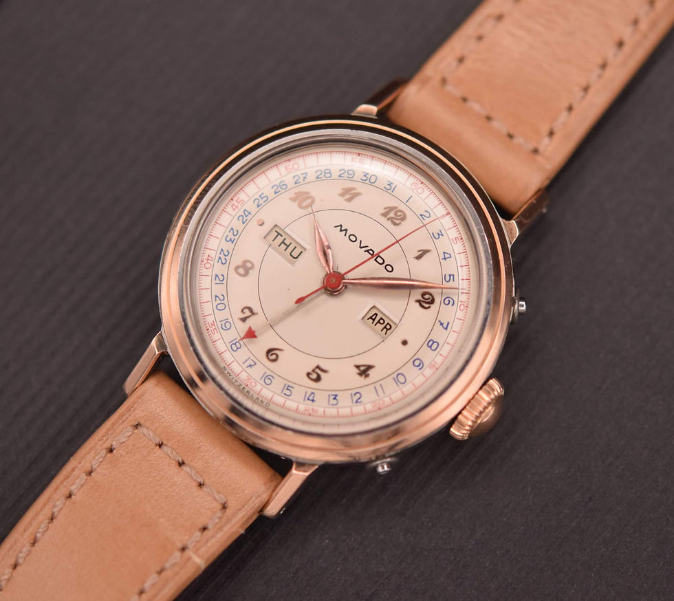 Thumbnail: Stunning 1950s Movado Triple Calendar F.B Case