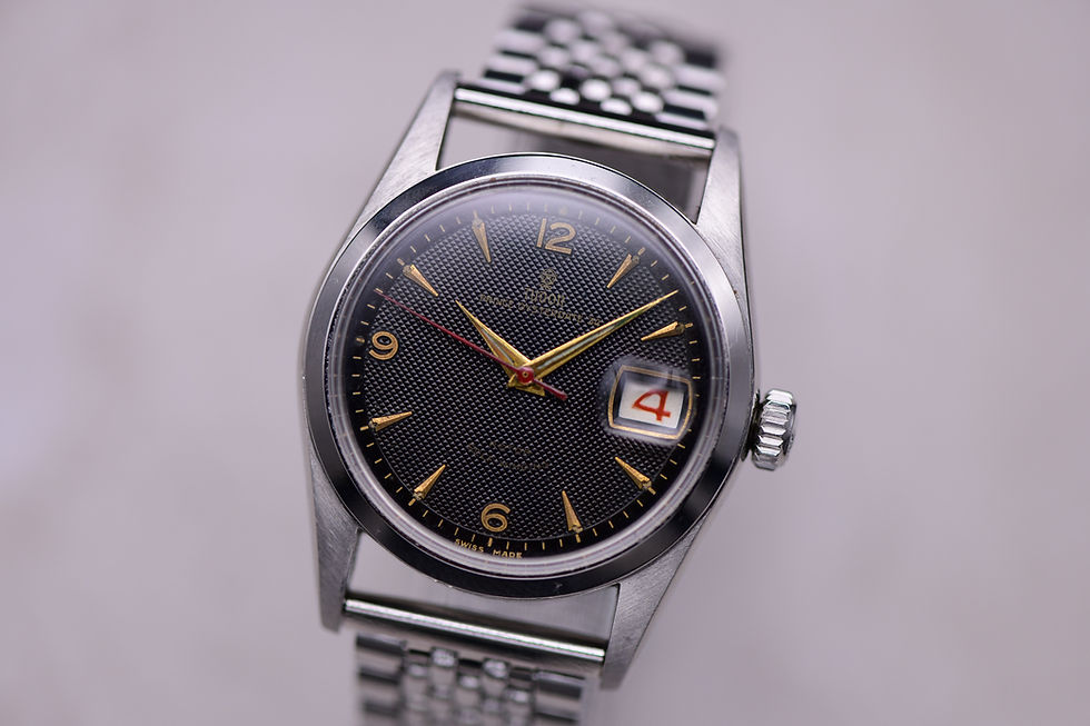 Thumbnail: 1957 Tudor Prince Oysterdate 34 Roulette Black Honeycomb Dial