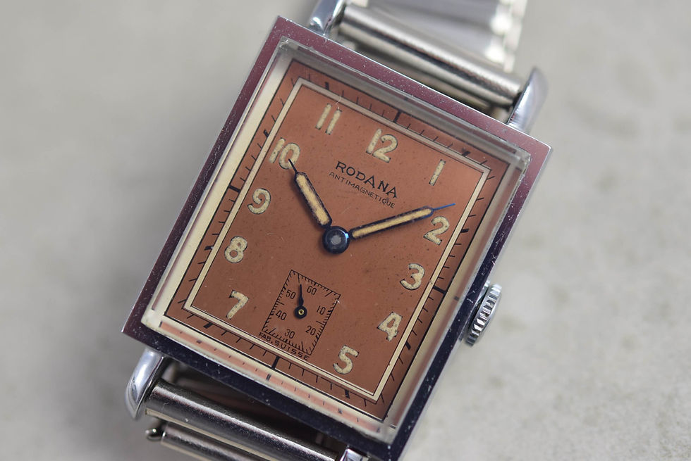 Thumbnail: 1950s Rodana Antimagnetique "Tank" Salmon dial