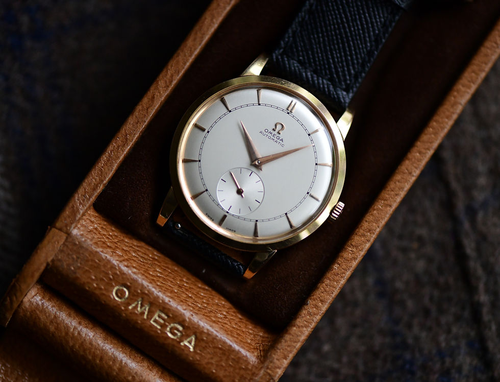 Thumbnail: 1950s 18K Omega Tresor Railtrack Dial Bumper Ref. 2617
