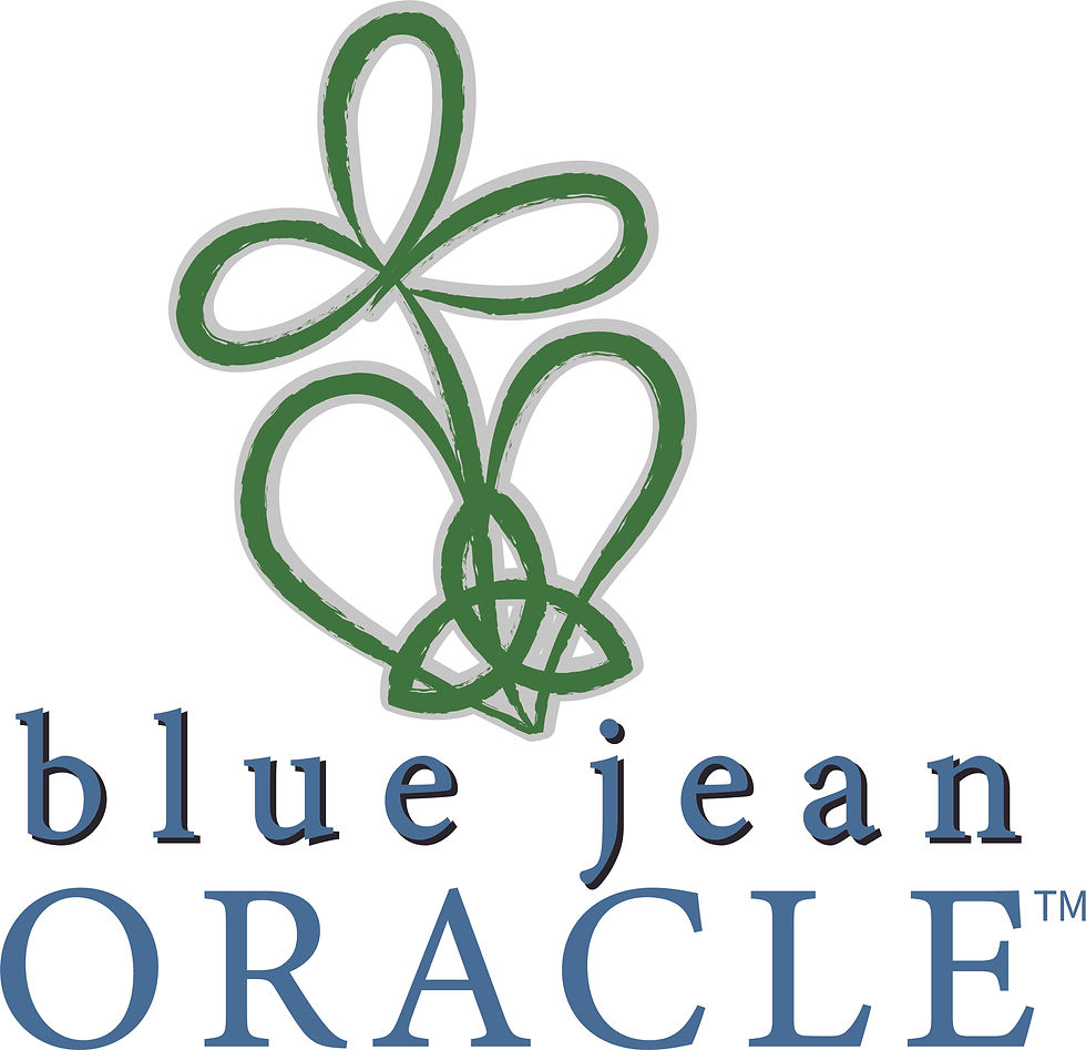 Blue Jean Oracle Logo- Shamroack, heart and Triquetra
