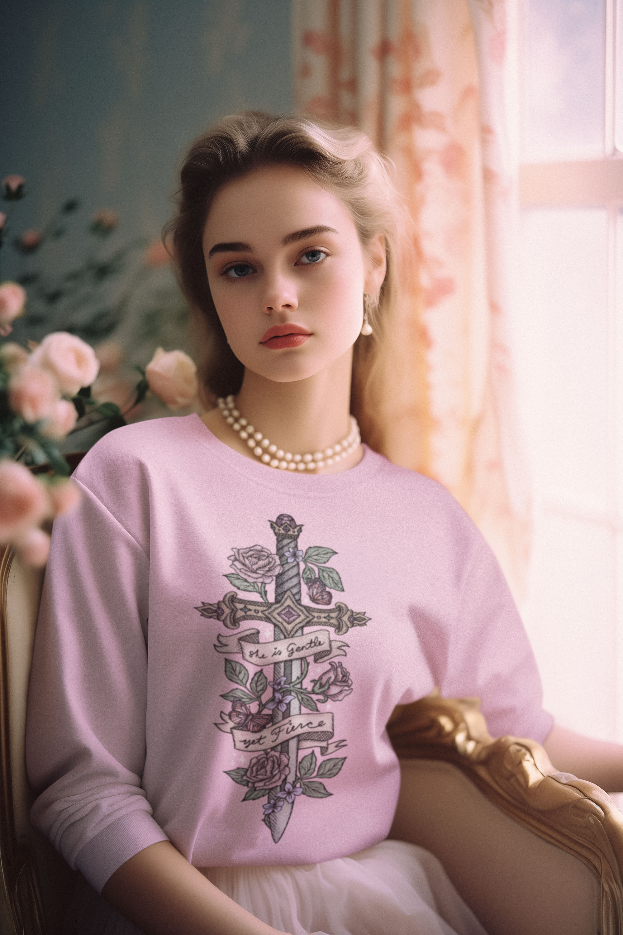 Lady Warrior Sword / She Is Gentle, Yet Fierce | Unisex Crewneck Sweatshirt