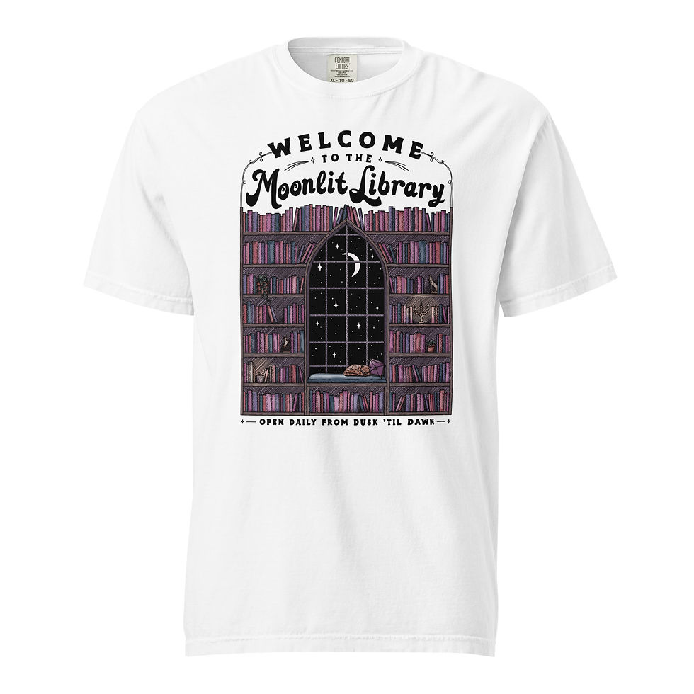 Thumbnail: Welcome to the Moonlit Library | Unisex Garment-dyed Heavyweight T-shirt