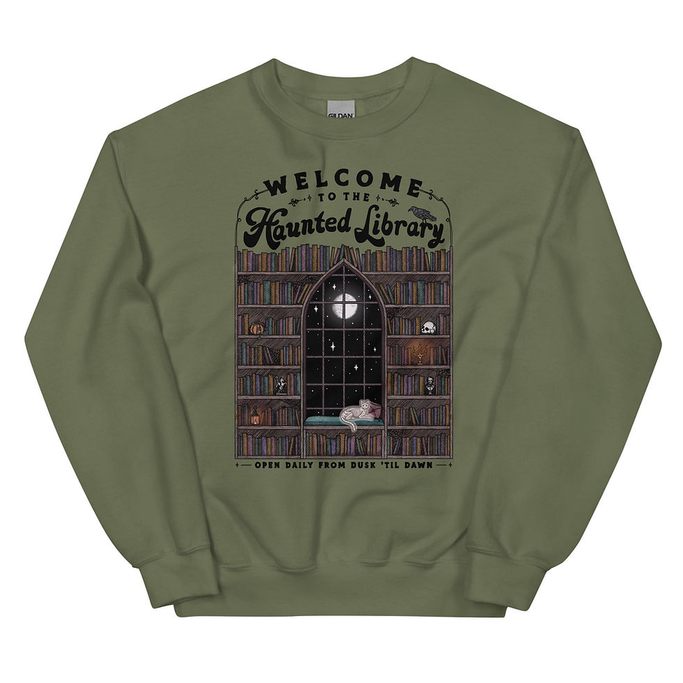 Thumbnail: Welcome to the Haunted Library || Unisex Crewneck Sweatshirt - Black Ink