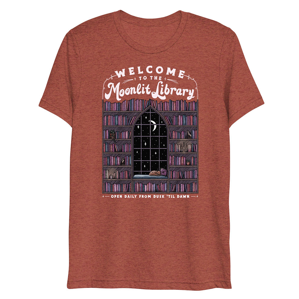 Thumbnail: Welcome to the Moonlit Library | Unisex Lightweight Triblend Shirt  - White Ink