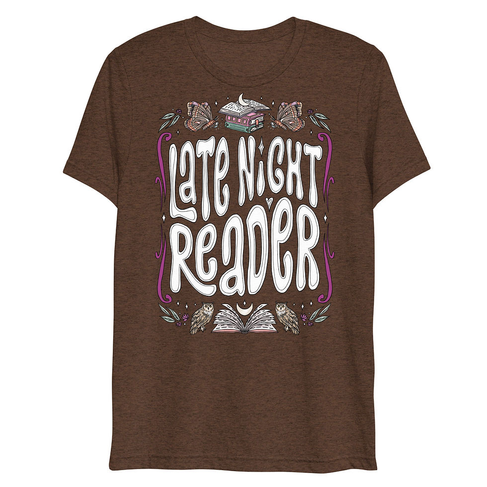 Thumbnail: Late Night Reader / Moon Moth Owl Books | Unisex Lightweight Triblend T-shirt