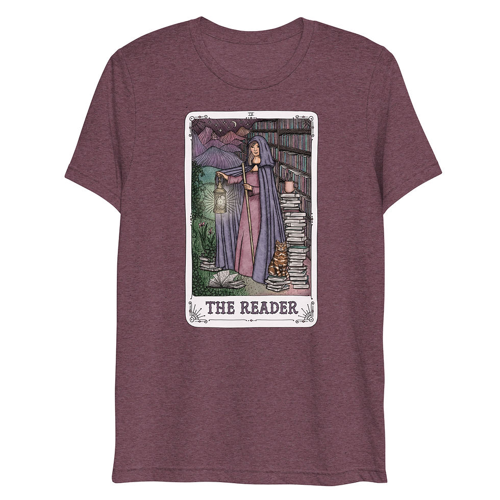 Thumbnail: The Reader / Bookish Fantasy Tarot Card | Lightweight Triblend T-shirt
