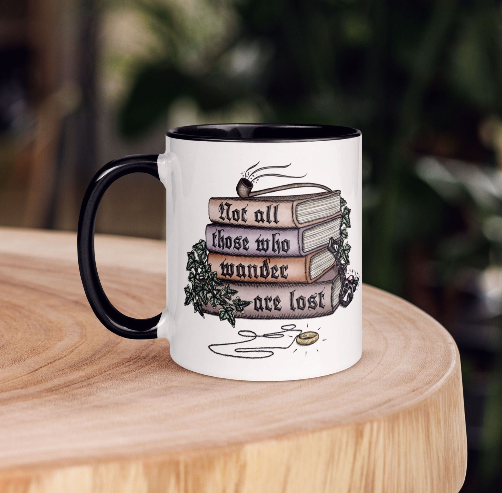 Not All Those Who Wander Are Lost / Book Stack | Mug with Color Inside