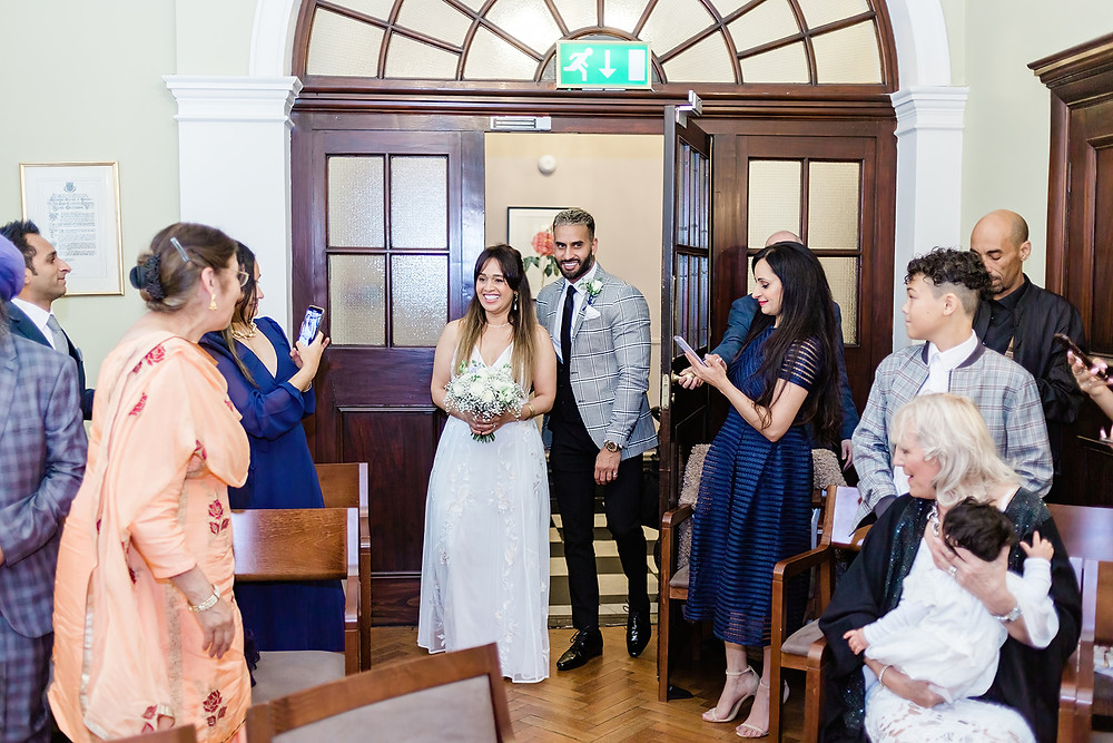 Bride and groom at Rosetti Room wedding, Chelsea Old Town Hall