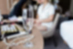 Personalised champagne flute on desk in Chiswick during bridal preparations