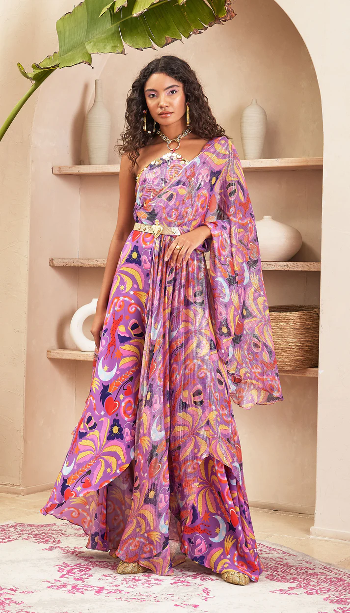 Papa Don't Preach by Shubhika abigail lilac sari draped jumpsuit