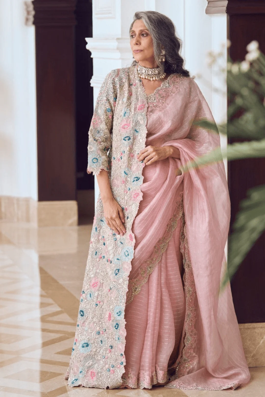 Osaa by Adarsh Soft berry embroidered jacket and saree