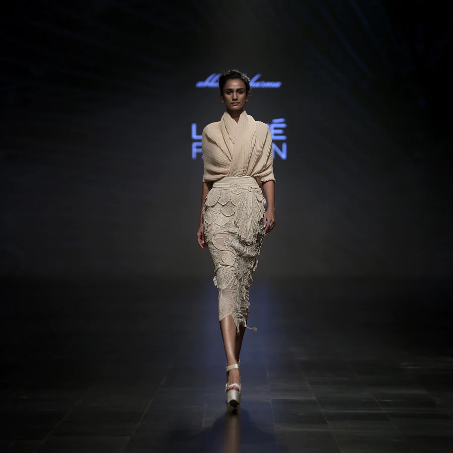 Abhishek Sharma Studio Textured Wrap Top With High Waisted Embellished Skirt