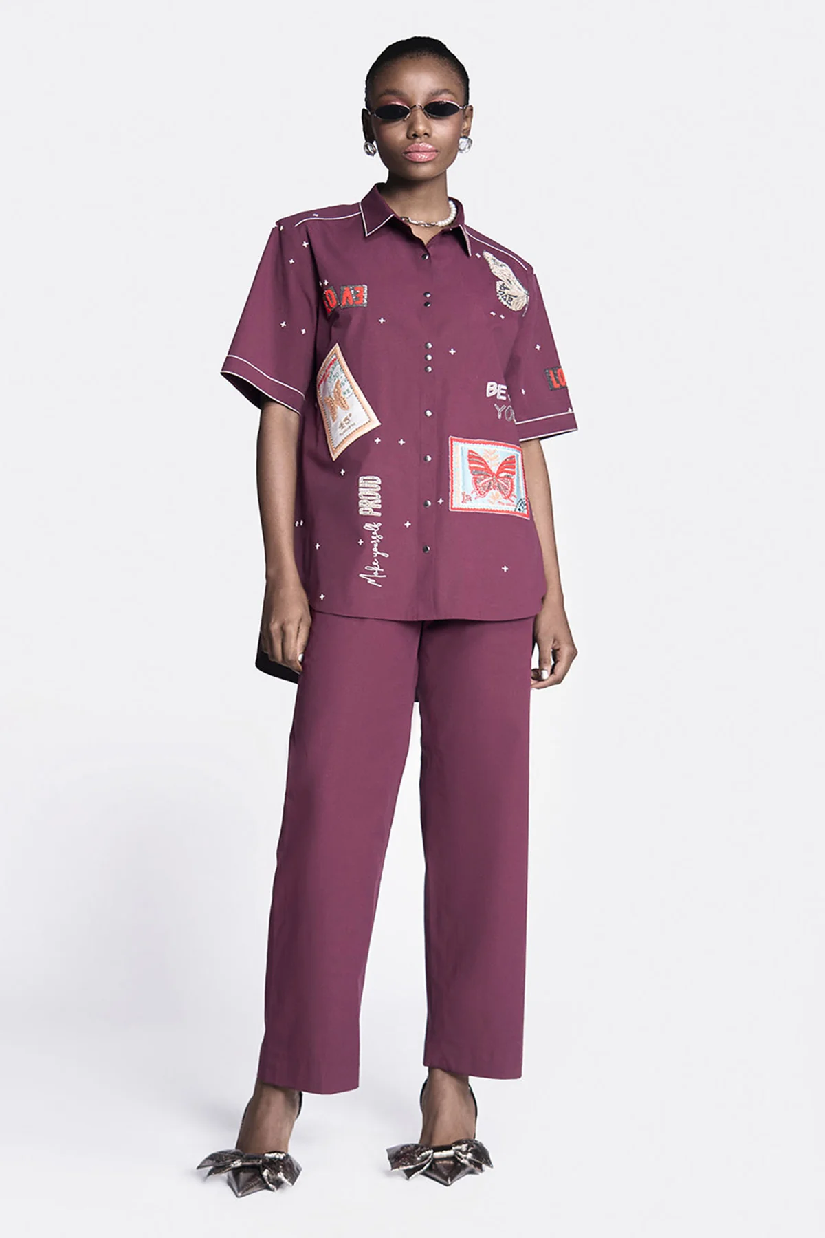 Shahin Mannan butterfly stamp high low shirt with straight pants