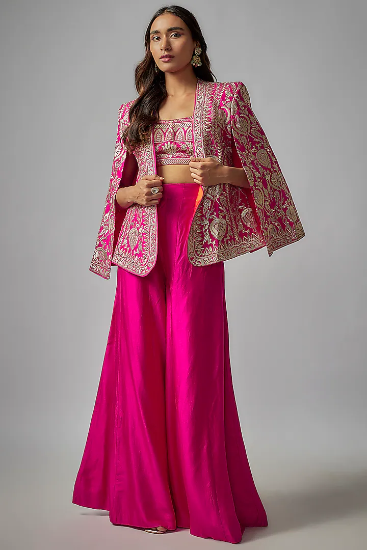 Pernia's Pop-up Shop pink tussar paneled pant