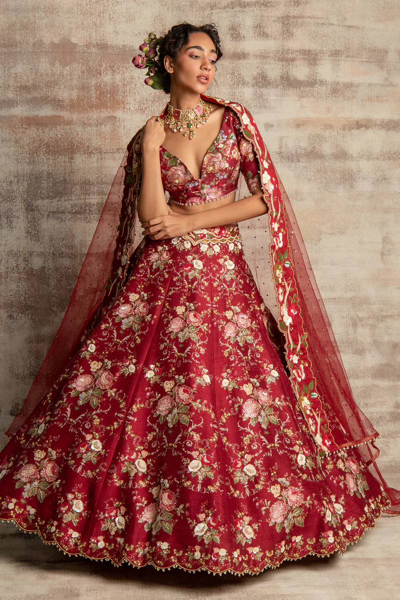 Gazal Gupta vintage rose lehenga (red)