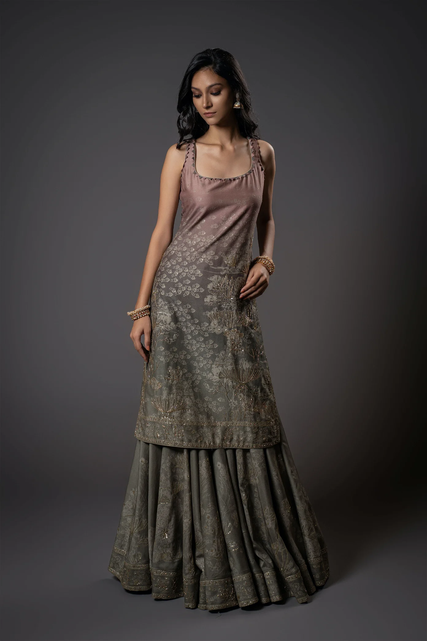 Rohit Bal digital printed hand embroidery sharara