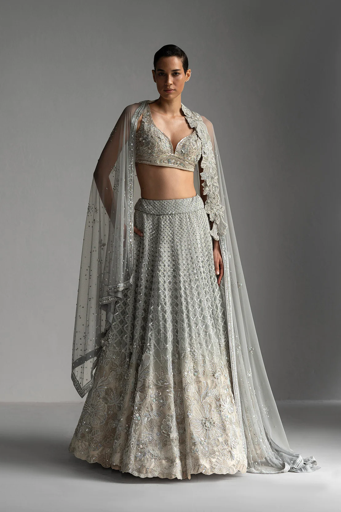 Varun Nidhika hibiscus garden ombre lehenga