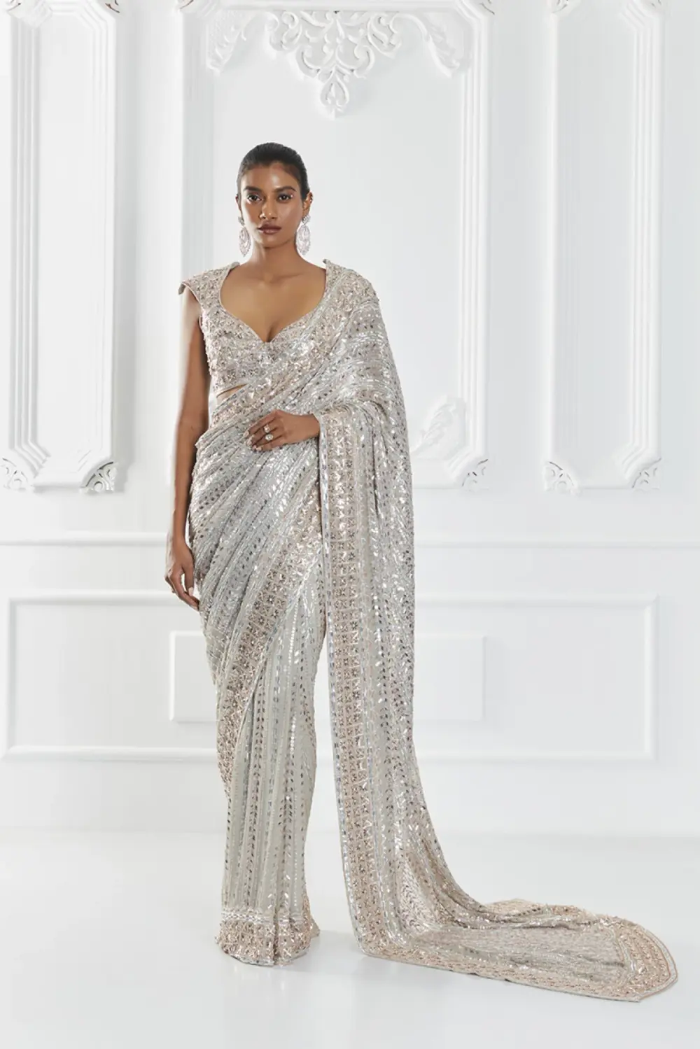 Manish Malhotra Grey Taban embellished saree