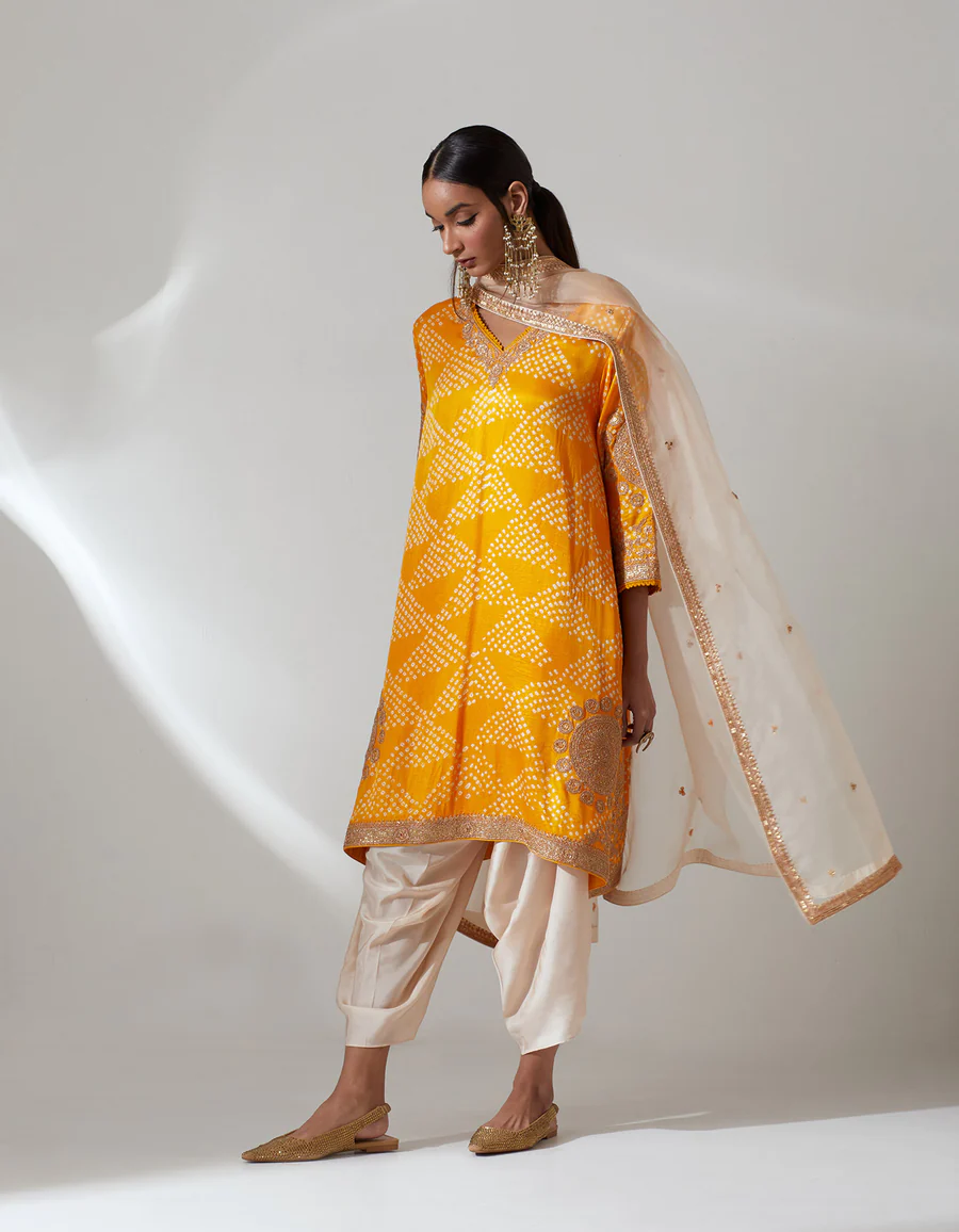 Nidhi Tholia yellow kurta and dupatta set with tulip pants