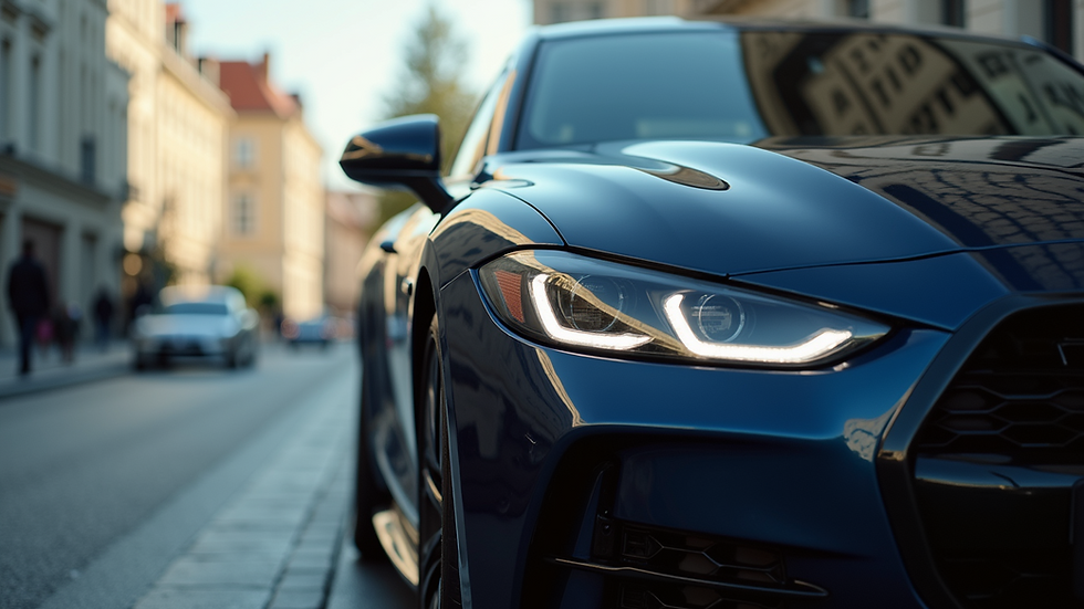 Close-up view of a luxury car being detailed