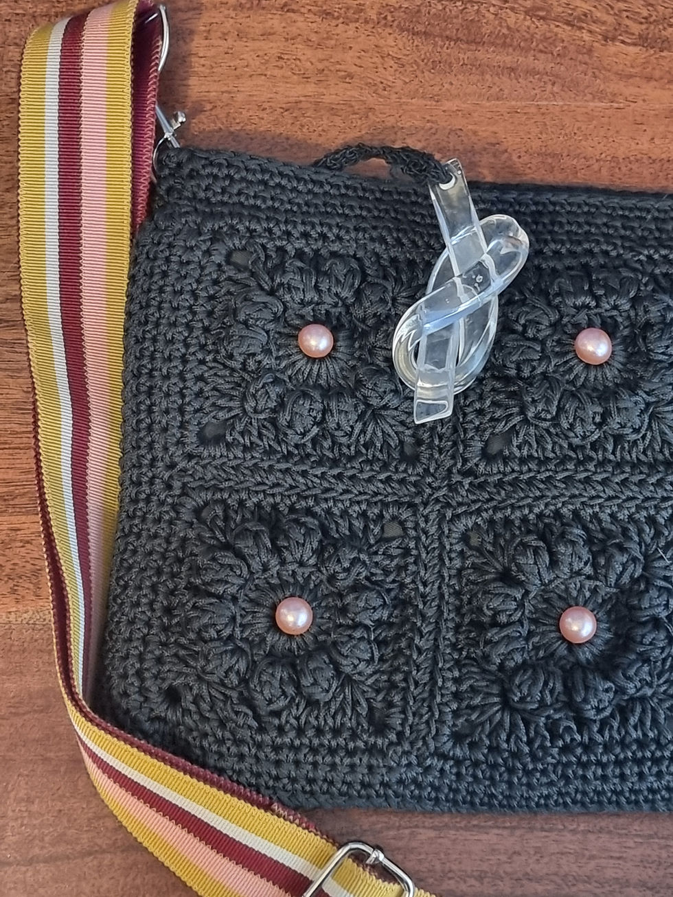 Thumbnail: Vintage crochet bag with faux pearls