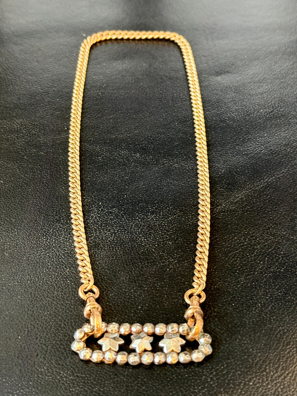Thumbnail: Antique Albert chain with cut steel stars pendant