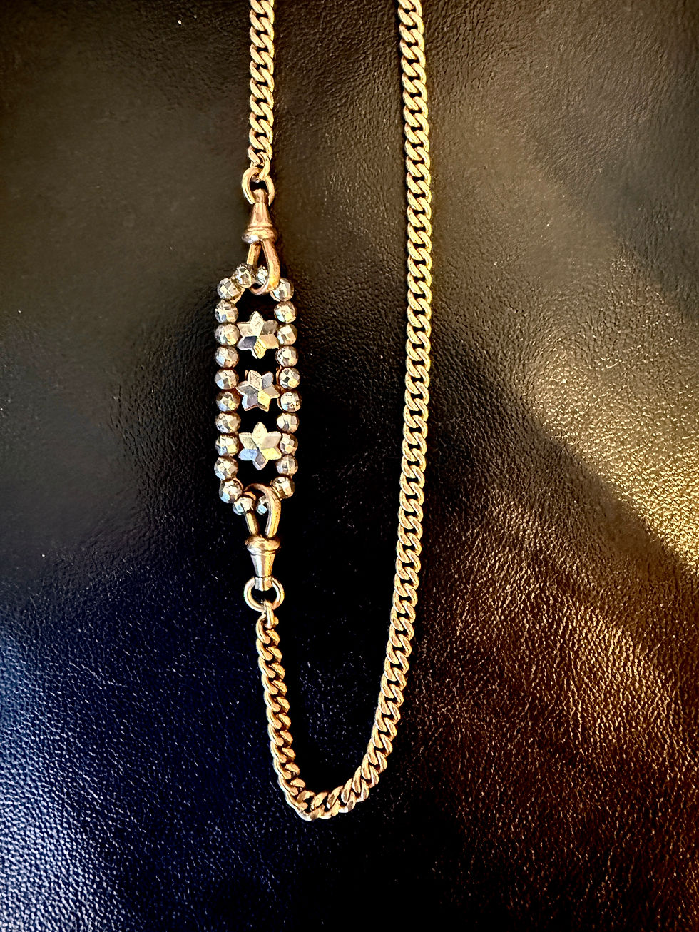 Thumbnail: Antique Albert chain with cut steel stars pendant