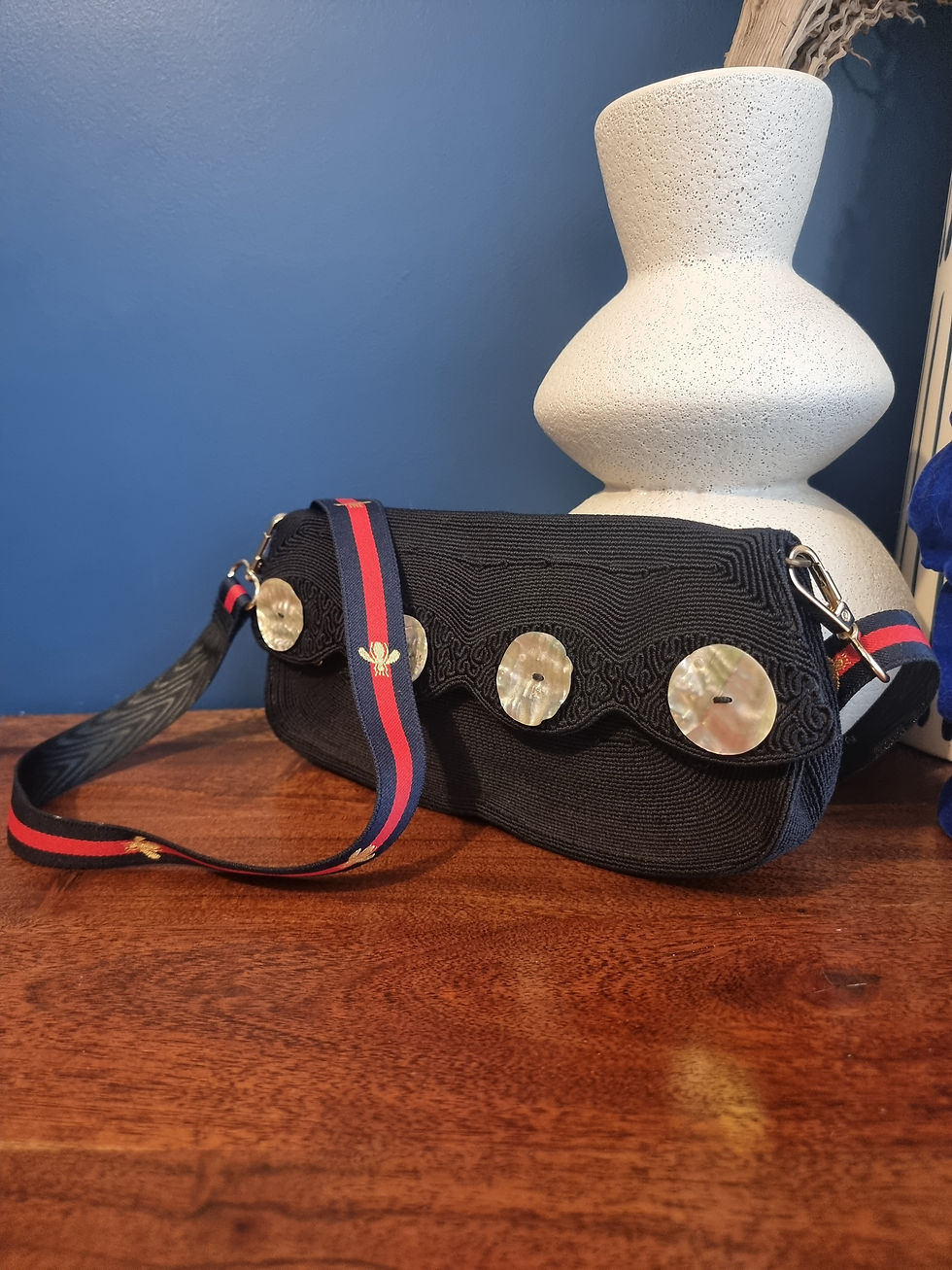 Thumbnail: Mid-century Corde bag with vintage agoya shells