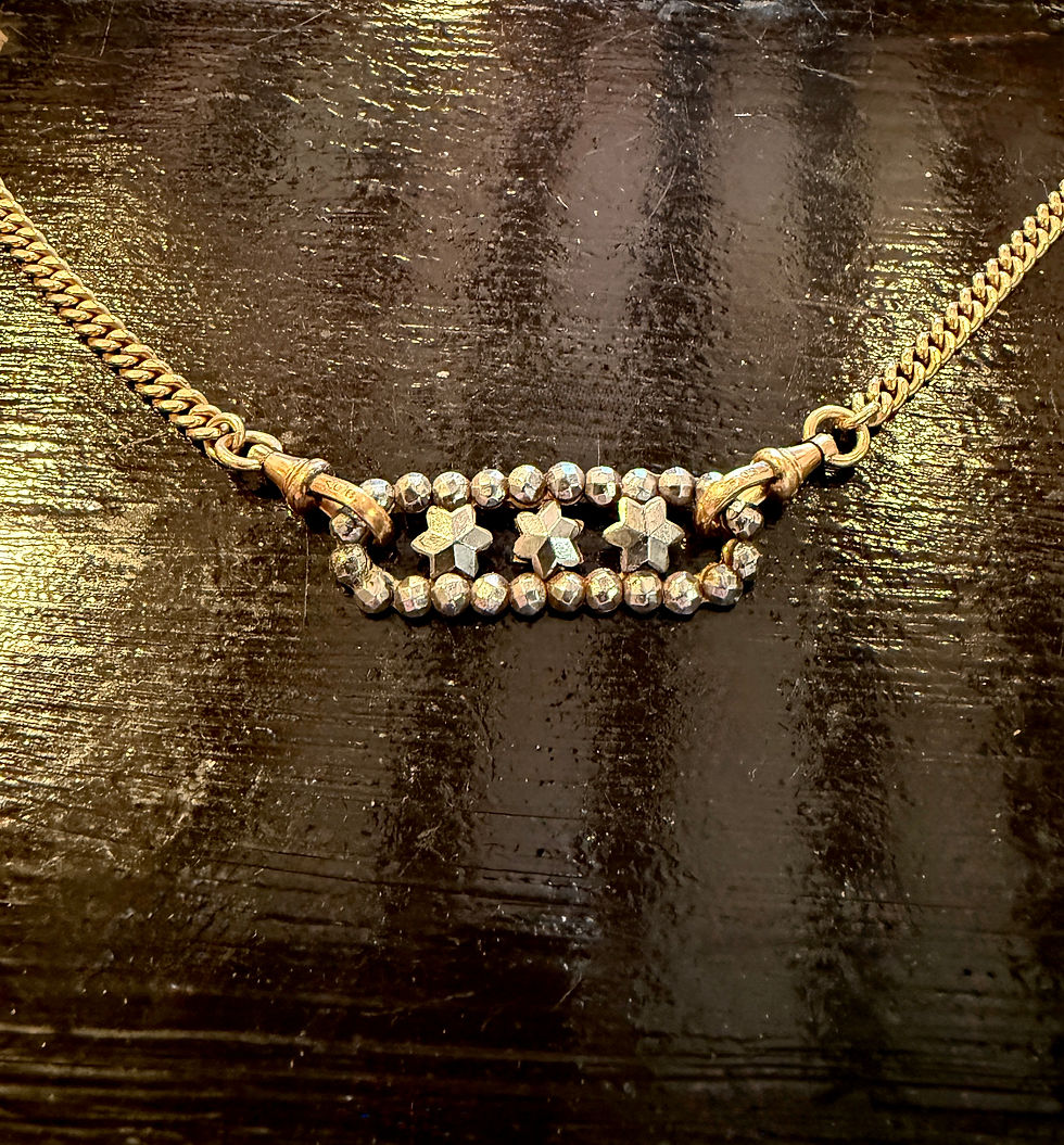 Thumbnail: Antique Albert chain with cut steel stars pendant