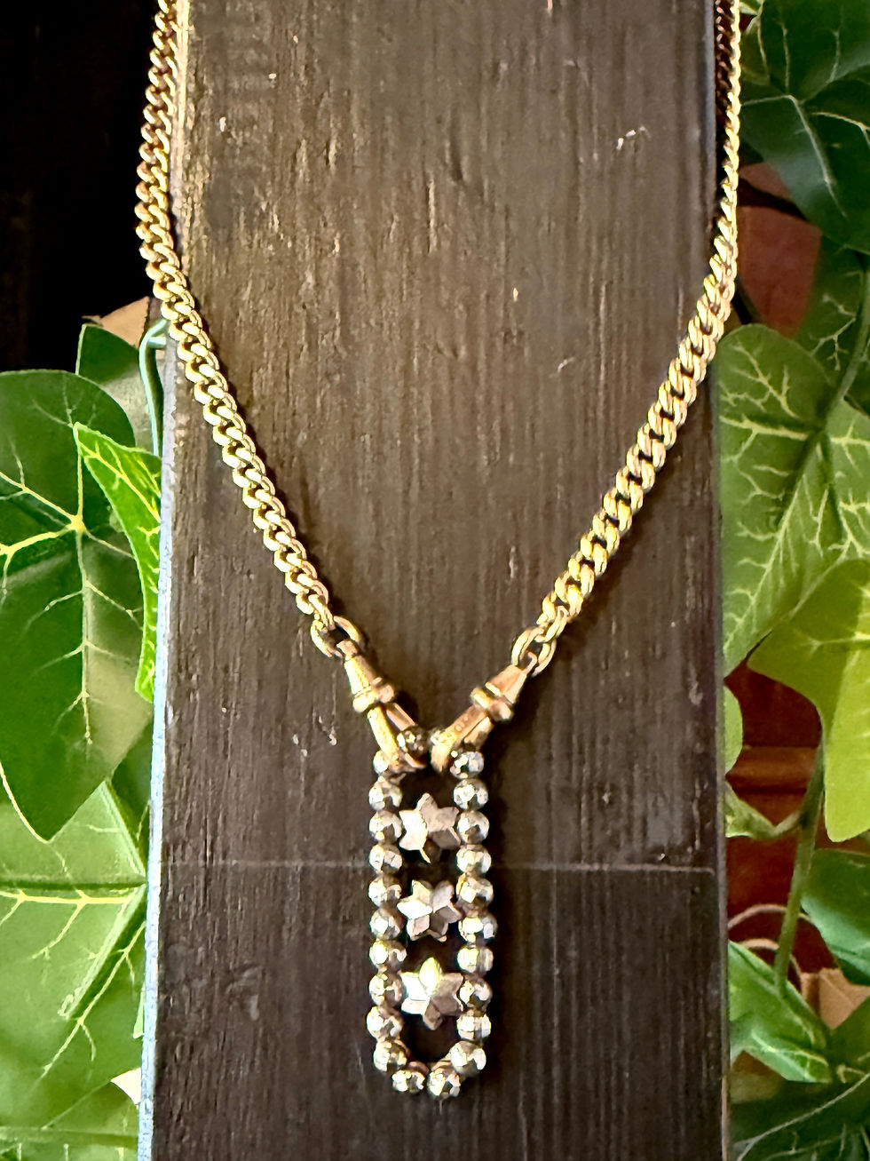 Thumbnail: Antique Albert chain with cut steel stars pendant