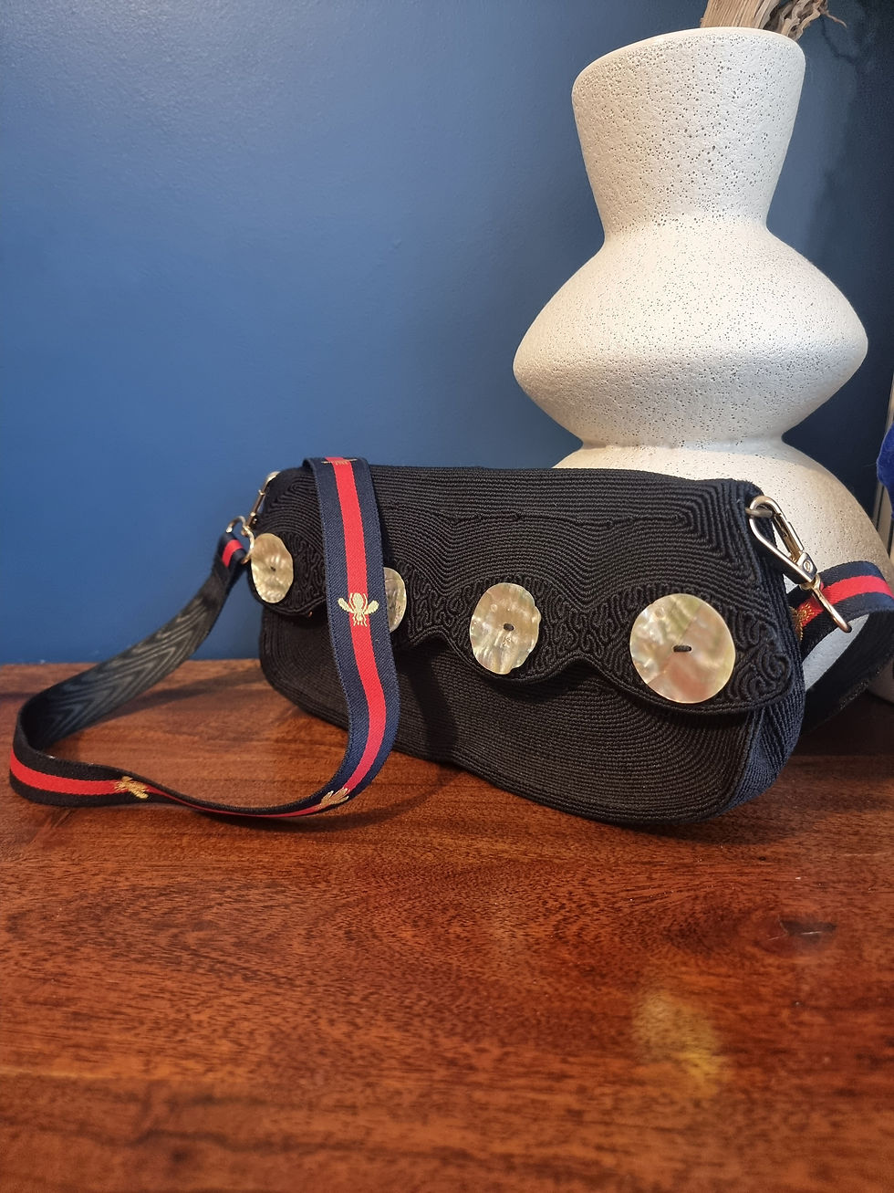 Thumbnail: Mid-century Corde bag with vintage agoya shells