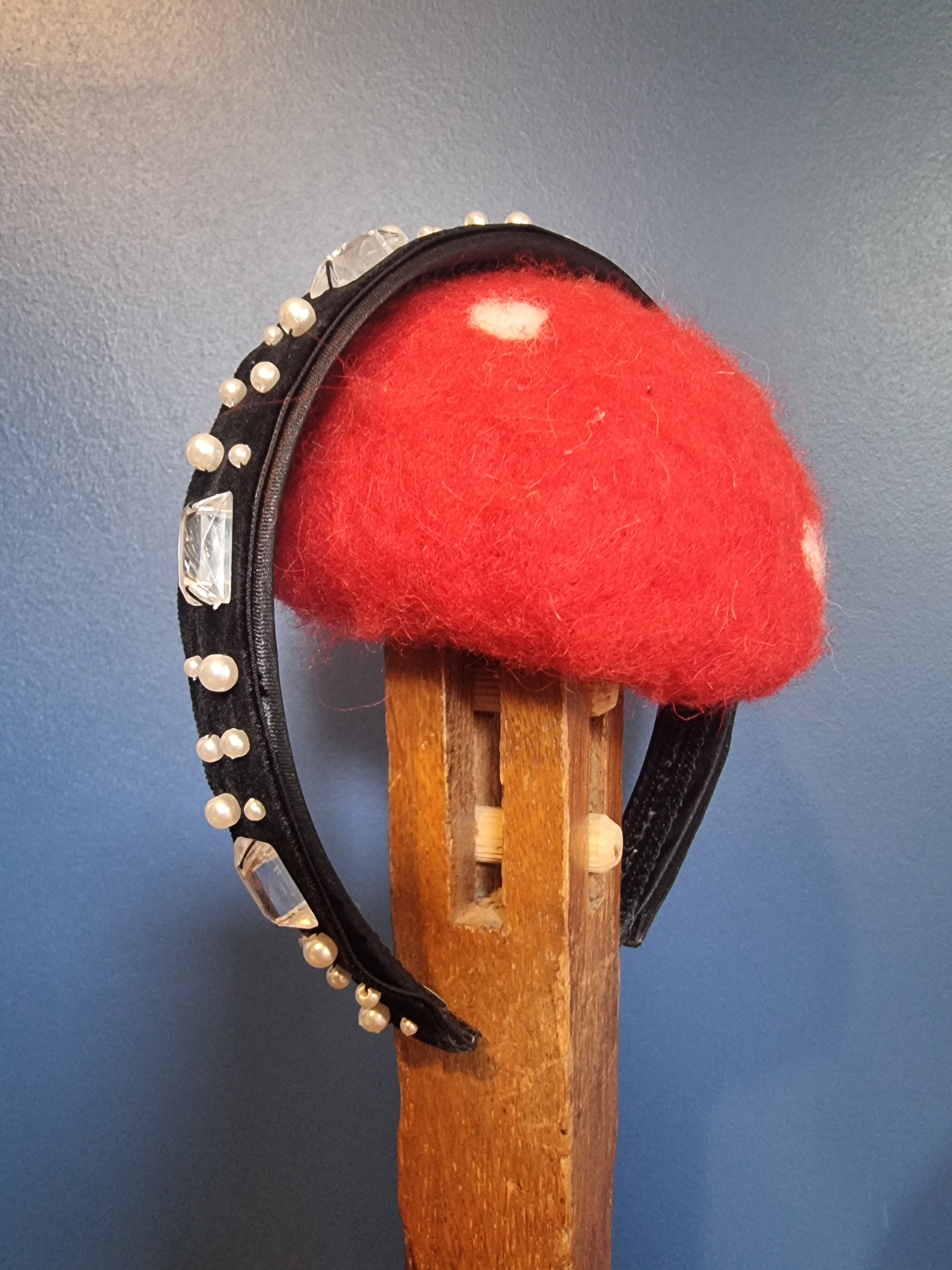 Black headband with vintage bead trim