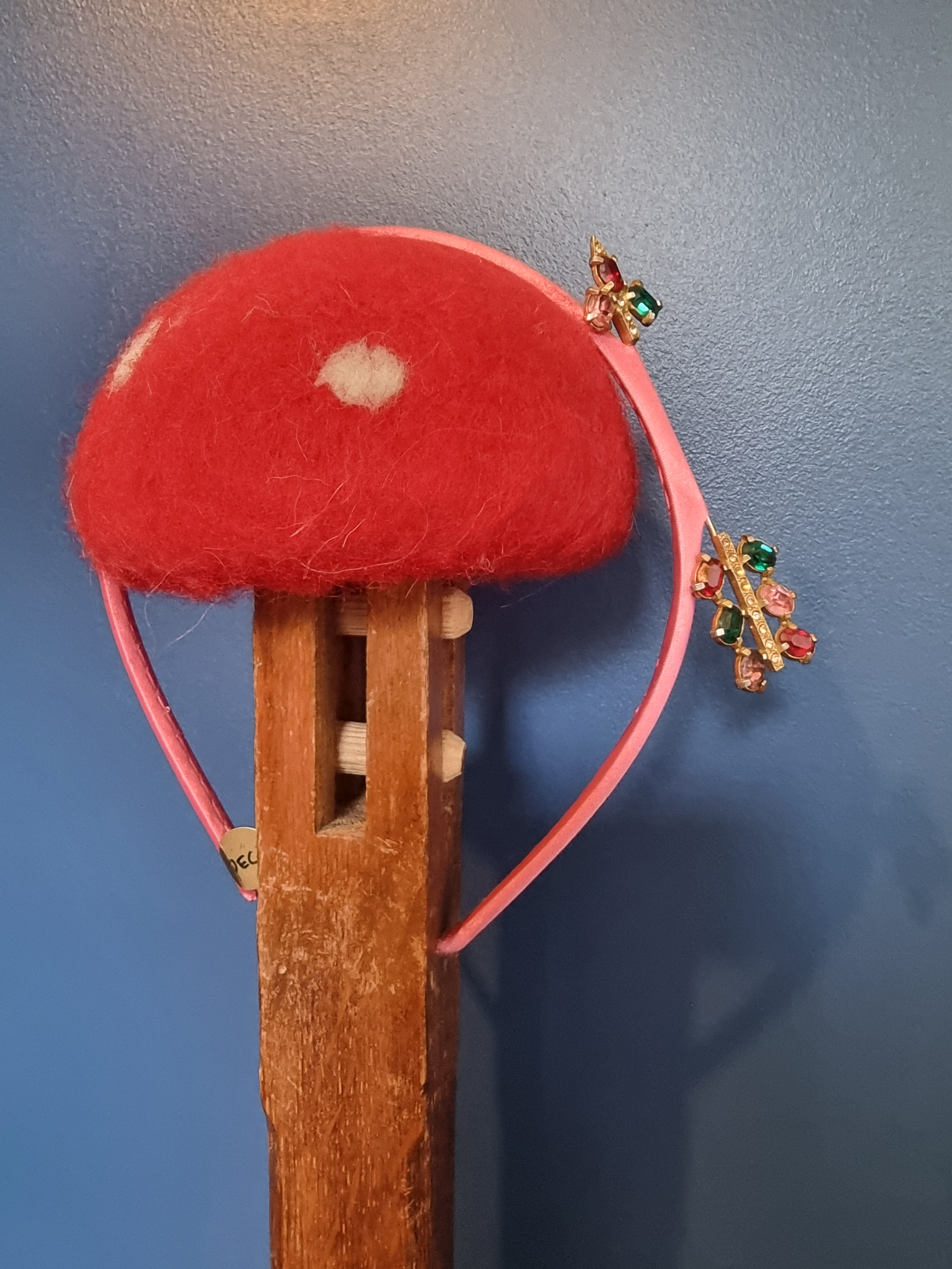 Pink satin headband with Art Deco Arrow