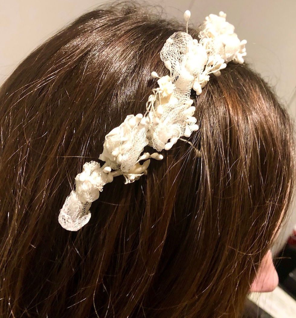 Tiara with wax buds and net flowers