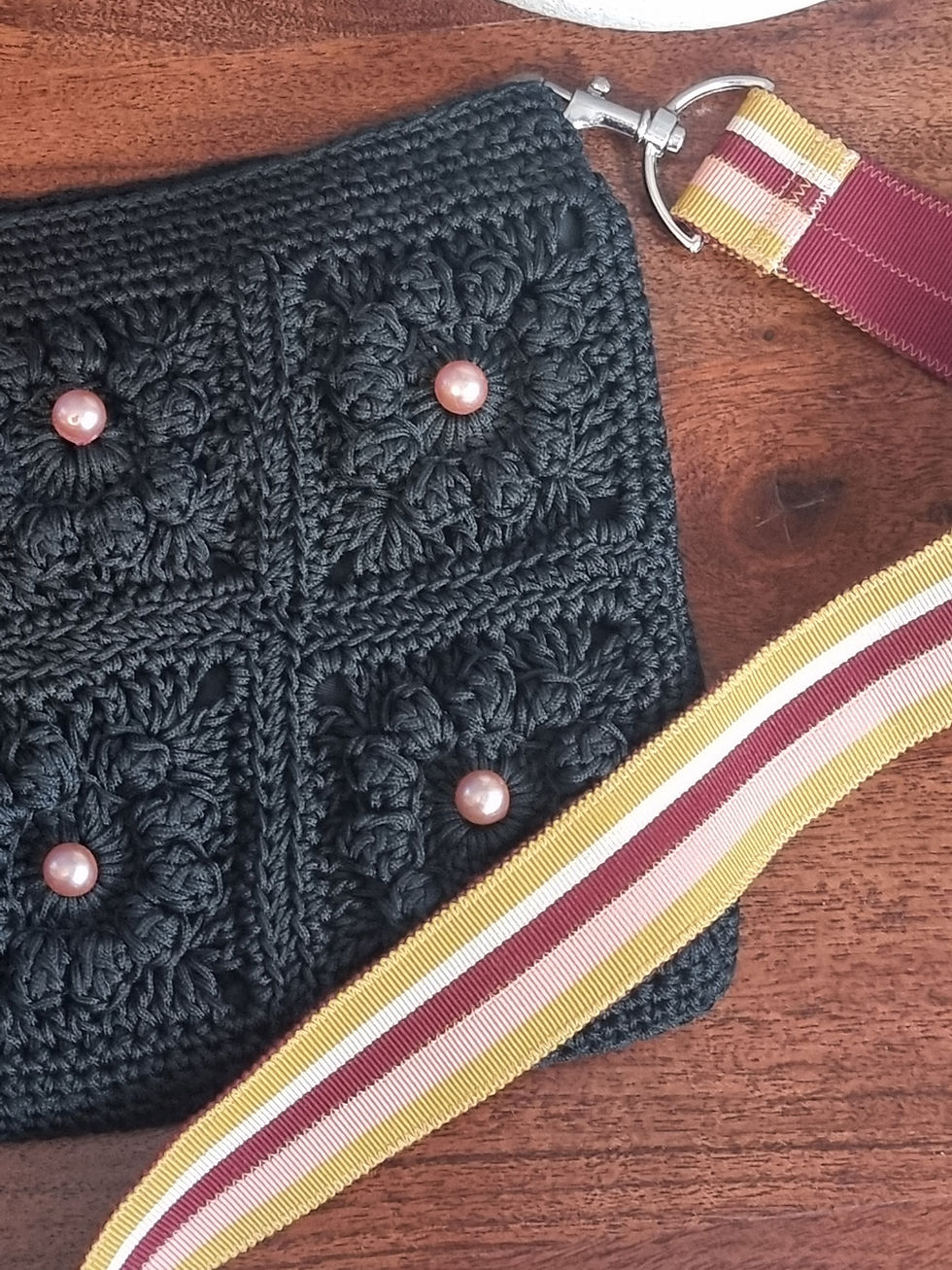Thumbnail: Vintage crochet bag with faux pearls