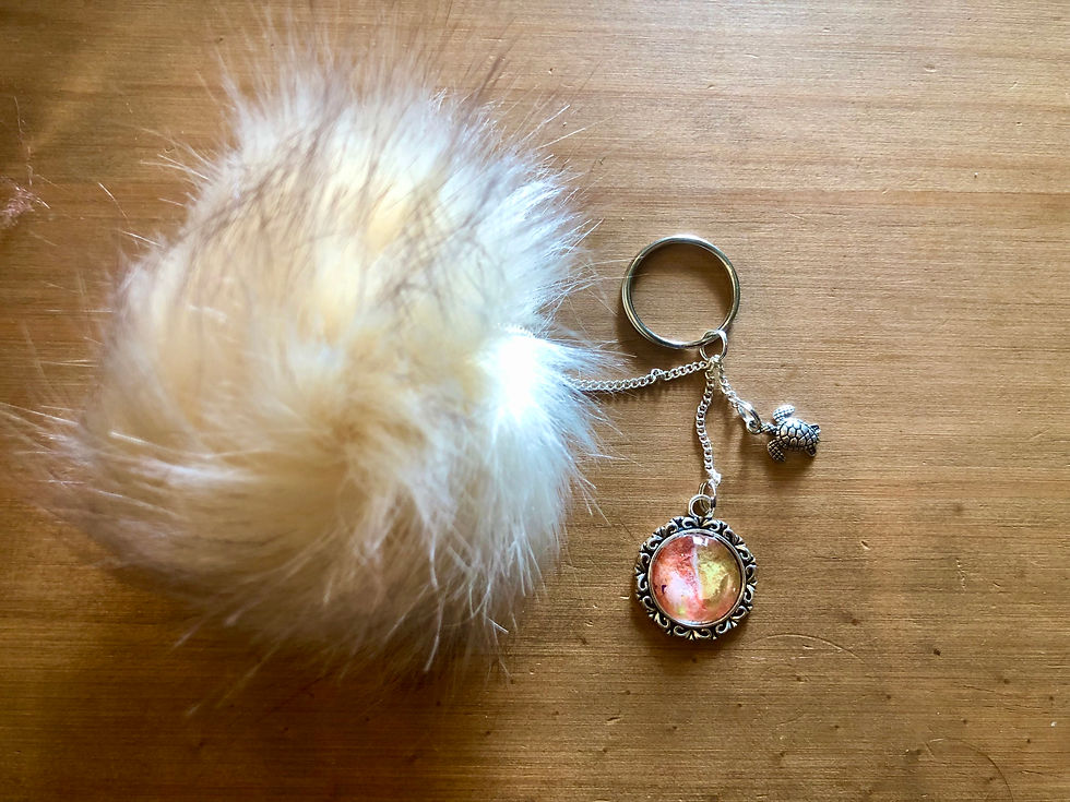 Thumbnail: Faux Fur Silver Dome Pendant Pom Pom Keyring