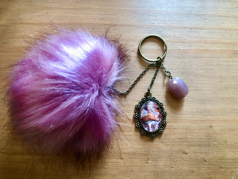 Thumbnail: Faux Fur Flower Pendant Pom Pom Keyring