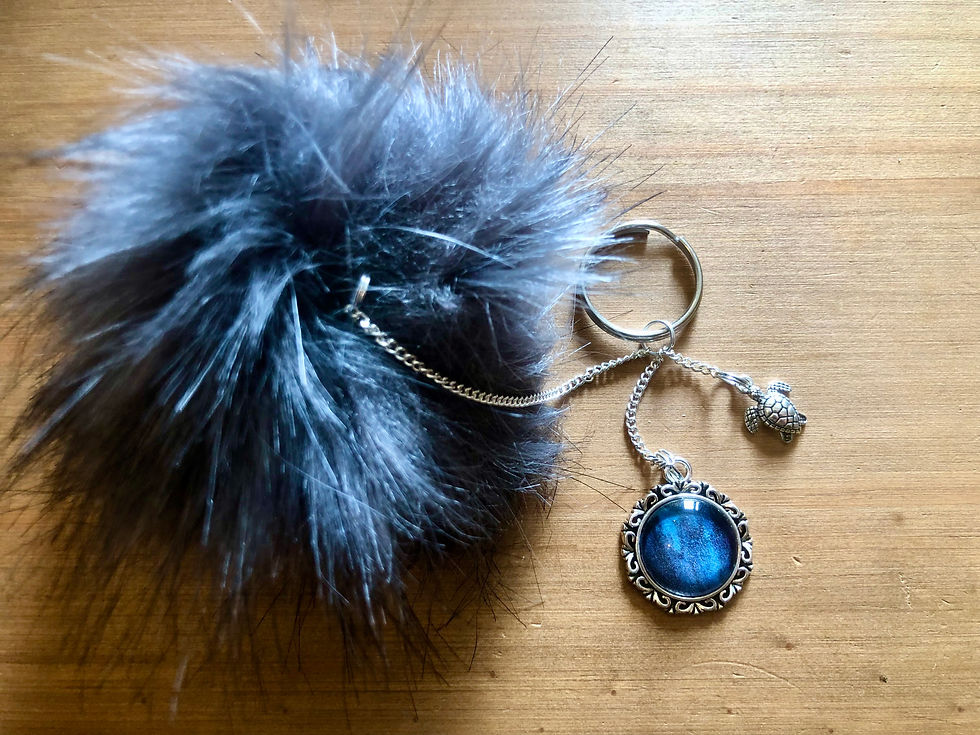 Thumbnail: Faux Fur Silver Dome Pendant Pom Pom Keyring