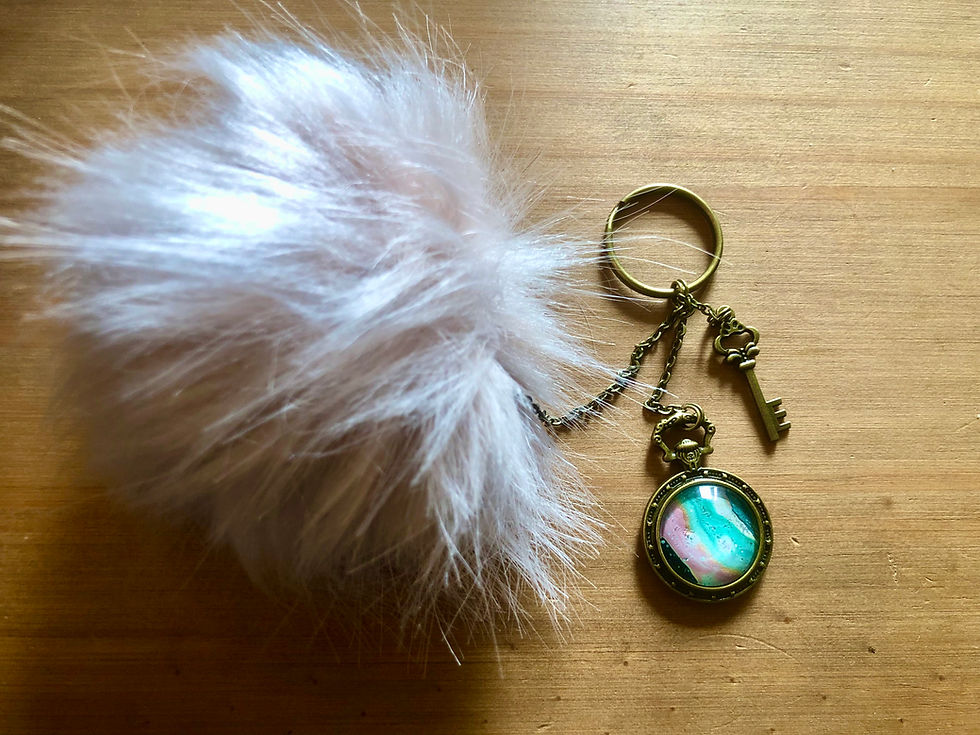 Thumbnail: Faux Fur Alice in Wonderland Pocket Watch Pom Pom Keyring