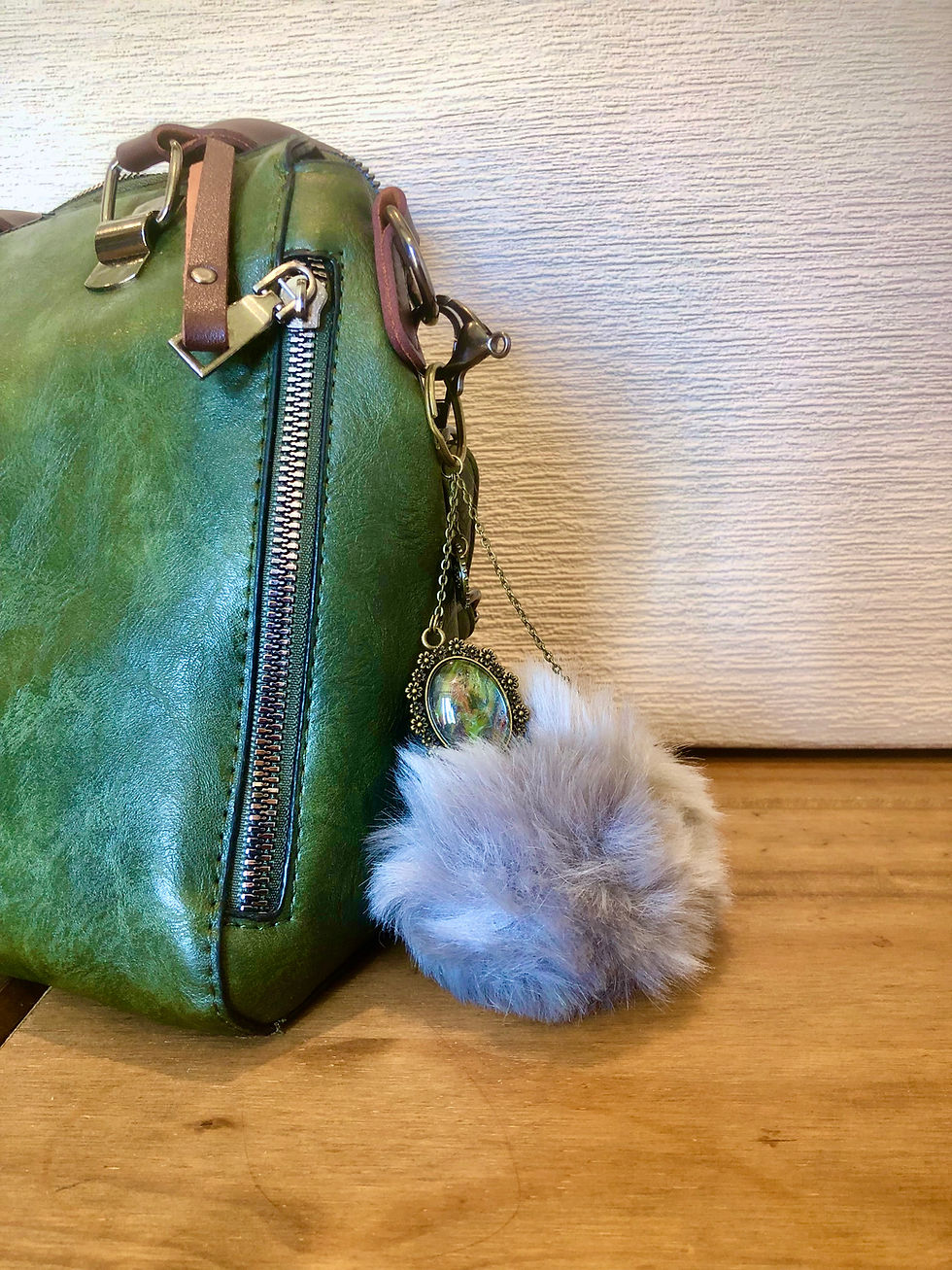Thumbnail: Faux Fur Flower Pendant Pom Pom Keyring