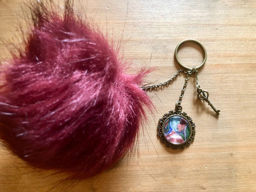 Thumbnail: Faux Fur Brass Dome Pendant Pom Pom Keyring