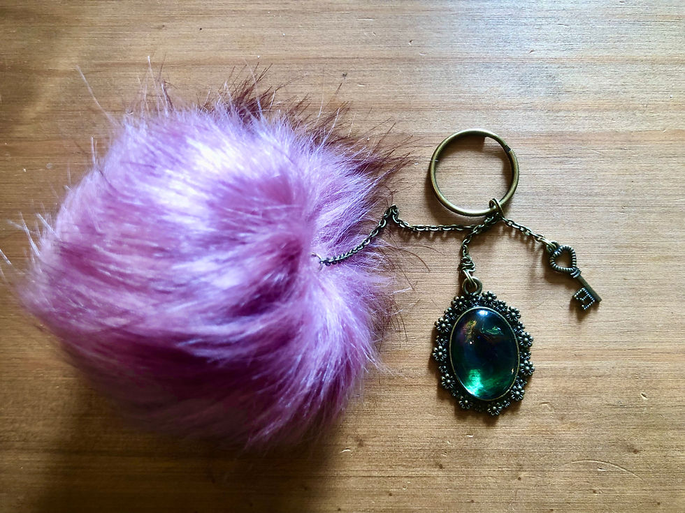 Thumbnail: Faux Fur Flower Pendant Pom Pom Keyring