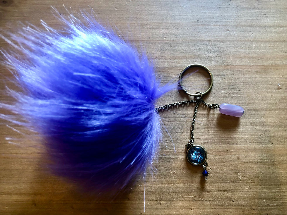 Thumbnail: Faux Fur Brass Round Pendant Pom Pom Keyring