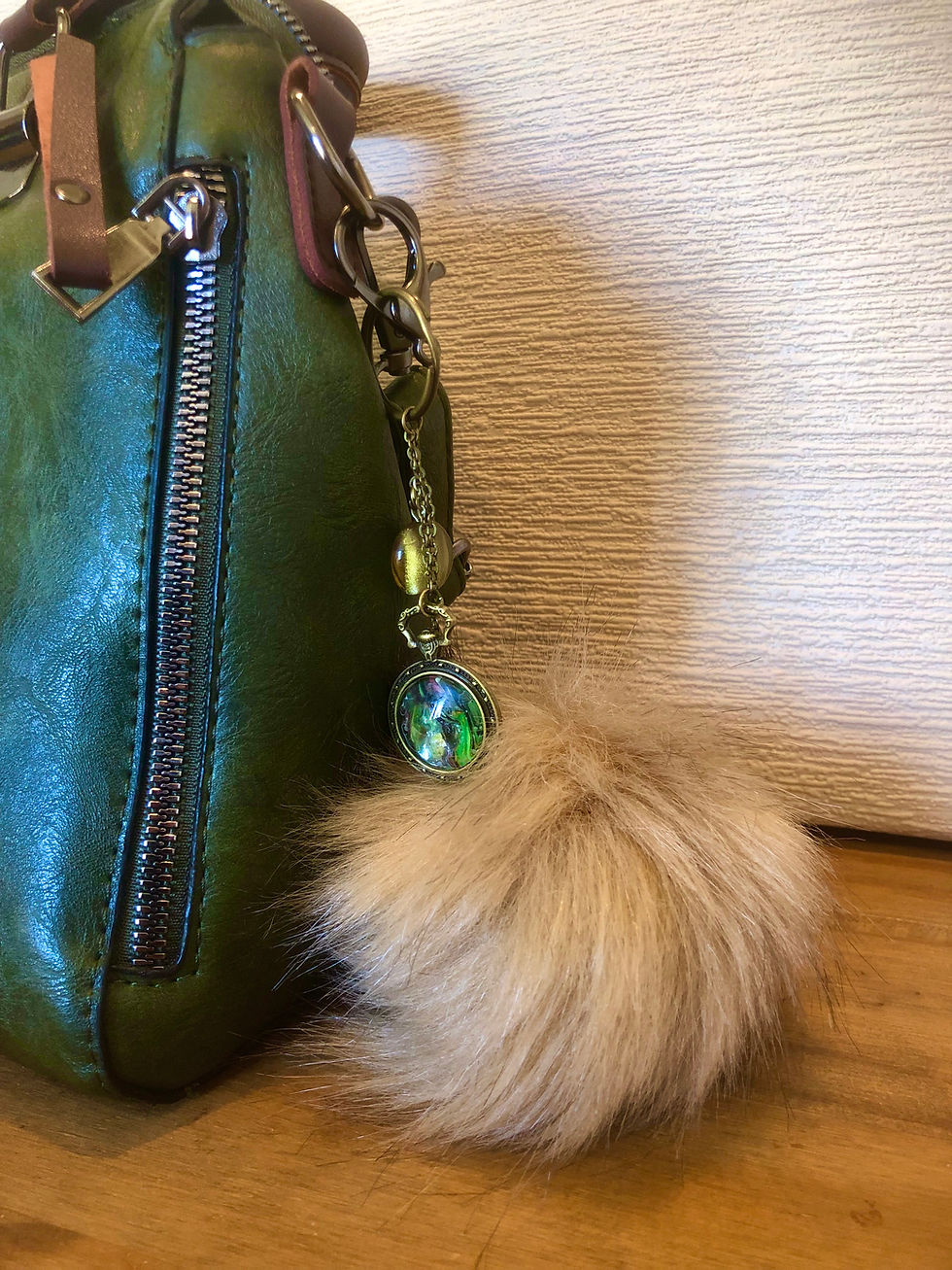 Thumbnail: Faux Fur Alice in Wonderland Pocket Watch Pom Pom Keyring