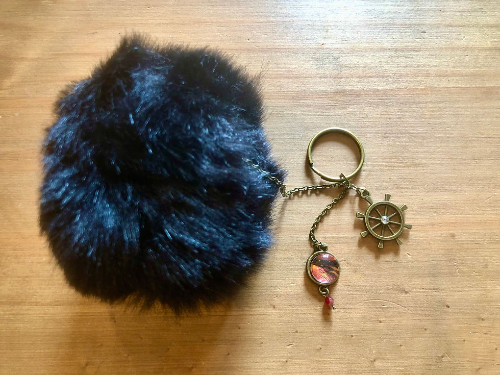 Thumbnail: Faux Fur Brass Round Pendant Pom Pom Keyring