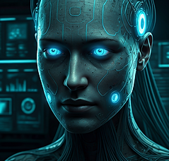 Futuristic female android with glowing face details 2
