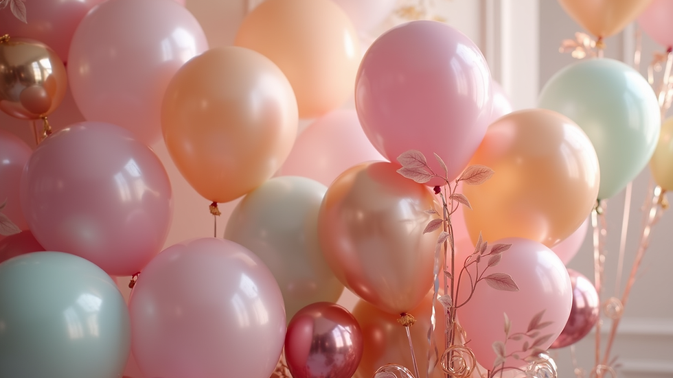 Eye-level view of a colorful balloon arch at an event entrance