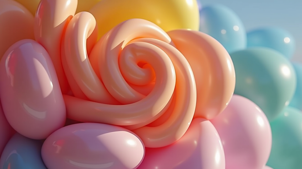 Close-up view of a spiral balloon column with mixed colors