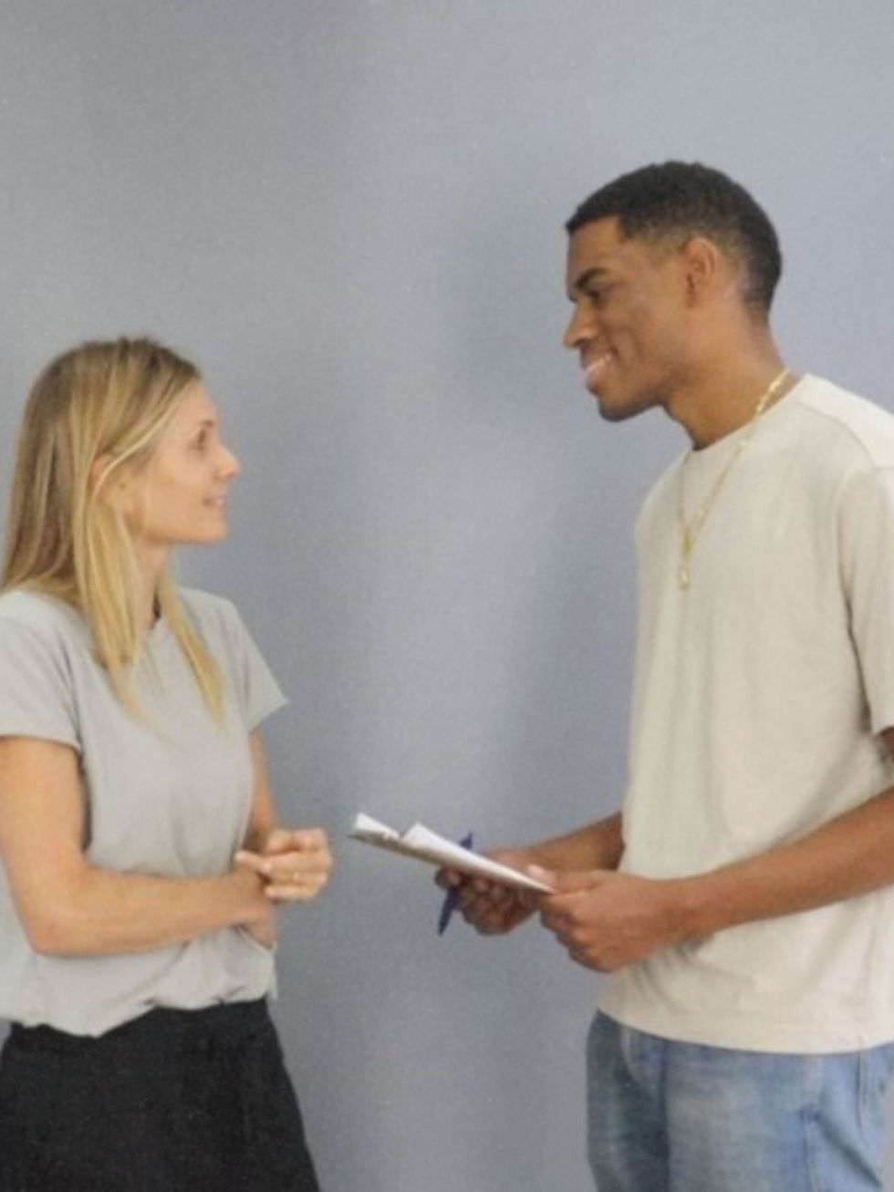 Two actors performing a scene together at the Acting SV Studio in Closter, NJ. Explore our acting classes, audition prep, and scene study programs in New Jersey and NYC. Visit our website today to learn more and register!